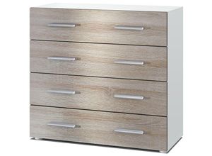 4058905010033 - Kommode Schrank Anrichte Sideboard Pavos in Weiß - Hochglanz & Naturtöne - Eiche sägerau - Eiche sägerau - Vladon