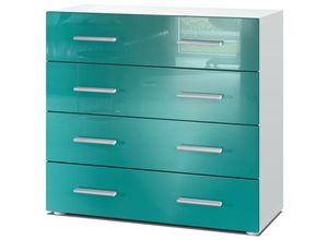 4058905010088 - Kommode Schrank Anrichte Sideboard Pavos in Weiß - Hochglanz & Naturtöne - Petrol Hochglanz - Petrol Hochglanz - Vladon