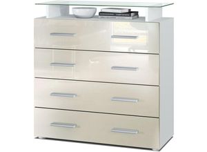 4058905010187 - Kommode Schrank Anrichte Sideboard Pavos V2 in Weiß - Hochglanz & Naturtöne - Creme Hochglanz - Creme Hochglanz - Vladon