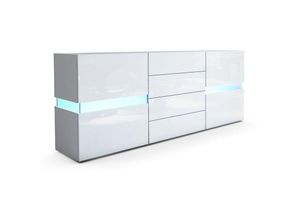 4058905010507 - Sideboard Kommode Flow in Weiß oder Schwarz Hochglanz 177 cm - Ambient Light - Weiß mit led Beleuchtung - Weiß mit led Beleuchtung - Vladon