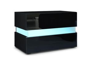 4058905010613 - Nachttisch Nachtkonsole Nachtschrank Flow in Weiß oder Schwarz Hochglanz - Schwarz mit led Beleuchtung - Schwarz mit led Beleuchtung - Vladon