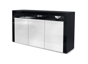 4058905012341 - Sideboard Anrichte Kommode Schrank Valencia in Schwarz - Hochglanz & Naturtöne - Weiß Hochglanz   Schwarz Hochglanz - Weiß Hochglanz   Schwarz