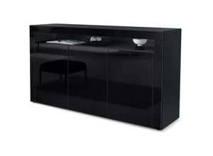 4058905012358 - Sideboard Anrichte Kommode Schrank Valencia in Schwarz - Hochglanz & Naturtöne - Schwarz Hochglanz   Schwarz Hochglanz - Schwarz Hochglanz   Schwarz