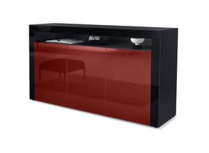 4058905012365 - - Sideboard Anrichte Kommode Schrank Valencia in Schwarz - Hochglanz & Naturtöne - Bordeaux Hochglanz   Schwarz Hochglanz - Bordeaux Hochglanz