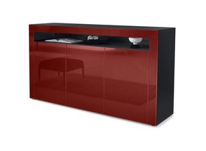 4058905012372 - Sideboard Anrichte Kommode Schrank Valencia in Schwarz - Hochglanz & Naturtöne - Bordeaux Hochglanz   Bordeaux Hochglanz - Bordeaux Hochglanz  