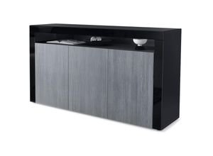 4058905012402 - Sideboard Anrichte Kommode Schrank Valencia in Schwarz - Hochglanz & Naturtöne - Avola-Anthrazit   Schwarz Hochglanz - Avola-Anthrazit   Schwarz