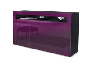 4058905012457 - Sideboard Anrichte Kommode Schrank Valencia in Schwarz - Hochglanz & Naturtöne - Brombeer Hochglanz   Brombeer Hochglanz - Brombeer Hochglanz  