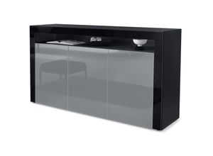 4058905012464 - Sideboard Anrichte Kommode Schrank Valencia in Schwarz - Hochglanz & Naturtöne - Grau Hochglanz   Schwarz Hochglanz - Grau Hochglanz   Schwarz