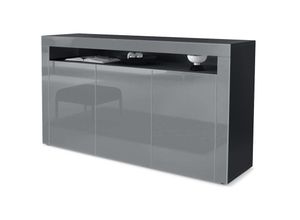 4058905012471 - Sideboard Anrichte Kommode Schrank Valencia in Schwarz - Hochglanz & Naturtöne - Grau Hochglanz   Grau Hochglanz - Grau Hochglanz   Grau Hochglanz