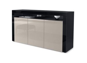 4058905012525 - - Sideboard Anrichte Kommode Schrank Valencia in Schwarz - Hochglanz & Naturtöne - Sandgrau Hochglanz   Schwarz Hochglanz - Sandgrau Hochglanz