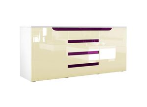4058905013041 - Sideboard Kommode Anrichte Schrank Sylt V1 in Weiß - Hochglanz und Naturtöne - Creme Hochglanz   Brombeer Hochglanz - Creme Hochglanz   Brombeer
