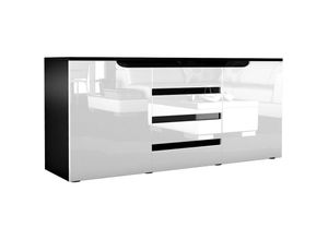 4058905013133 - Sideboard Anrichte Kommode Schrank Sylt V1 Schwarz - in Hochglanz & Naturtöne - Weiß Hochglanz   Schwarz Hochglanz - Weiß Hochglanz   Schwarz