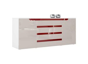 4058905013331 - Sideboard Kommode Anrichte Schrank Sylt V2 in Weiß - Hochglanz und Naturtöne - Sandgrau Hochglanz   Bordeaux Hochglanz - Sandgrau Hochglanz  