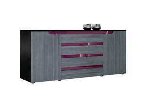 4058905013393 - Sideboard Anrichte Kommode Schrank Sylt V2 Schwarz - in Hochglanz & Naturtöne - Avola-Anthrazit   Brombeer Hochglanz - Avola-Anthrazit  