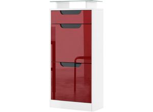 4058905015618 - Schuhschrank Schuhkipper Diele Flur Fiesta V2 in Weiß - Hochglanz & Naturtöne - Bordeaux Hochglanz   Schwarz Hochglanz - Bordeaux Hochglanz   Schwarz