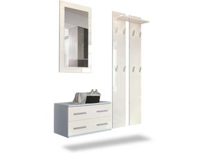 4058905016226 - Garderobenset Flur Garderobe Diele Set Spiegel Schuhschrank Kioto Weiß Hochglanz - Front in Creme Hochglanz - Front in Creme Hochglanz - Vladon