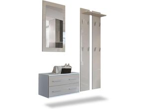 4058905016288 - Garderobenset Flur Garderobe Diele Set Spiegel Schuhschrank Kioto Weiß Hochglanz - Front in Sandgrau Hochglanz - Front in Sandgrau Hochglanz - Vladon