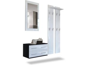 4058905016325 - Garderobenset Flur Garderobe Set Spiegel Schuhschrank Kioto Schwarz Hochglanz - Front in Weiß Hochglanz - Front in Weiß Hochglanz - Vladon