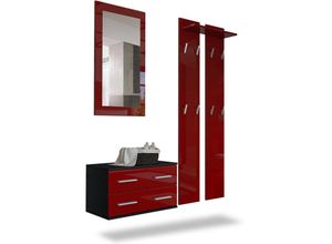 4058905016349 - Garderobenset Flur Garderobe Set Spiegel Schuhschrank Kioto Schwarz Hochglanz - Front in Bordeaux Hochglanz - Front in Bordeaux Hochglanz - Vladon