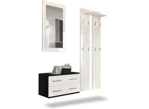 4058905016356 - Garderobenset Flur Garderobe Set Spiegel Schuhschrank Kioto Schwarz Hochglanz - Front in Creme Hochglanz - Front in Creme Hochglanz - Vladon