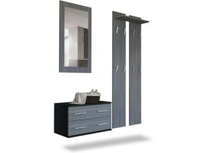 4058905016363 - Garderobenset Flur Garderobe Set Spiegel Schuhschrank Kioto Schwarz Hochglanz - Front in Avola-Anthrazit - Front in Avola-Anthrazit - Vladon