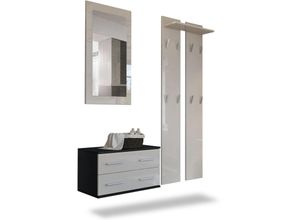 4058905016424 - Garderobenset Flur Garderobe Set Spiegel Schuhschrank Kioto Schwarz Hochglanz - Front in Sandgrau Hochglanz - Front in Sandgrau Hochglanz - Vladon