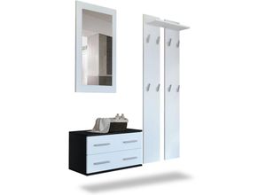 4058905016448 - Garderobenset Flur Garderobe Set Spiegel Schuhschrank Kioto Schwarz Hochglanz - Front in Weiß matt - Front in Weiß matt - Vladon