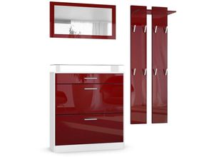 4058905016486 - Garderobenset Garderobe Paneele Schuhschrank Spiegel Loret Mini Weiß matt - Front in Bordeaux Hochglanz - Front in Bordeaux Hochglanz - Vladon