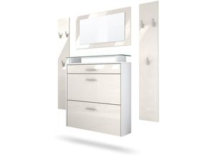 4058905017032 - Garderobenset Garderobe Paneele Schuhschrank Spiegel Malea Weiß matt - Front in Creme Hochglanz - Front in Creme Hochglanz - Vladon