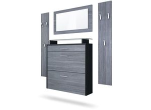 4058905017179 - Garderobenset Garderobe Paneele Schuhschrank Spiegel Malea Schwarz matt - Front in Avola-Anthrazit - Front in Avola-Anthrazit - Vladon