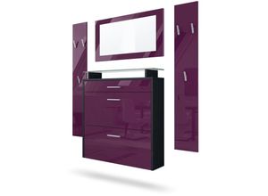 4058905017193 - Garderobenset Garderobe Paneele Schuhschrank Spiegel Malea Schwarz matt - Front in Brombeer Hochglanz - Front in Brombeer Hochglanz