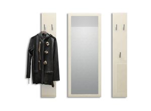 4058905017308 - Garderoben Set Paneel Wandgarderobe Wandhaken Spiegel Flur Möbel Spot Hochglanz - Creme Hochglanz - Creme Hochglanz - Vladon