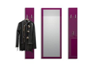 4058905017339 - Garderoben Set Paneel Wandgarderobe Wandhaken Spiegel Flur Möbel Spot Hochglanz - Brombeer Hochglanz - Brombeer Hochglanz - Vladon