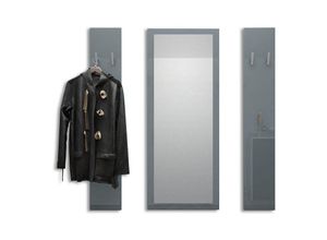 4058905017346 - Garderoben Set Paneel Wandgarderobe Wandhaken Spiegel Flur Möbel Spot Hochglanz - Grau Hochglanz - Grau Hochglanz - Vladon