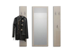 4058905017360 - Garderoben Set Paneel Wandgarderobe Wandhaken Spiegel Flur Möbel Spot Hochglanz - Sandgrau Hochglanz - Sandgrau Hochglanz - Vladon