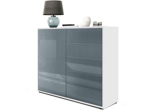 4058905020605 - Kommode Sideboard Anrichte Schrank Ben V2 in Weiß - Hochglanz und Naturtöne - Front in Grau Hochglanz Korpus matt - Front in Grau Hochglanz Korpus