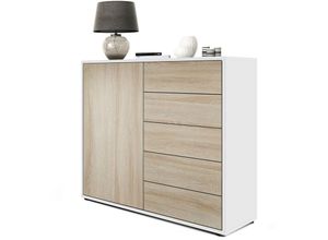 4058905020643 - Kommode Sideboard Anrichte Schrank Ben V2 in Weiß - Hochglanz und Naturtöne - Front in Eiche sägerau Korpus matt - Front in Eiche sägerau Korpus matt