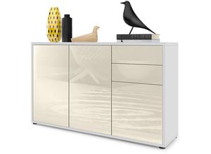 4058905020919 - Kommode Sideboard Anrichte Schrank Ben V3 in Weiß - Hochglanz und Naturtöne - Front in Creme Hochglanz Korpus matt - Front in Creme Hochglanz Korpus