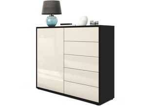 4058905020926 - Kommode Sideboard Anrichte Schrank Ben V2 in Schwarz - Hochglanz und Naturtöne - Front in Creme Hochglanz Korpus matt - Front in Creme Hochglanz