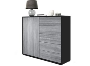 4058905020940 - Kommode Sideboard Anrichte Schrank Ben V2 in Schwarz - Hochglanz und Naturtöne - Front in Avola-Anthrazit Korpus matt - Front in Avola-Anthrazit