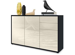 4058905021374 - Kommode Sideboard Anrichte Schrank Ben V3 in Schwarz - Hochglanz und Naturtöne - Front in Creme Hochglanz Korpus matt - Front in Creme