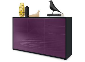 4058905021404 - - Kommode Sideboard Anrichte Schrank Ben V3 in Schwarz - Hochglanz und Naturtöne - Front in Brombeer Hochglanz Korpus matt - Front in Brombeer