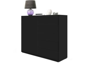 4058905021527 - Kommode Sideboard Anrichte Schrank Ben V2 in Schwarz - Hochglanz und Naturtöne - Front in Schwarz matt Korpus matt - Front in Schwarz matt Korpus