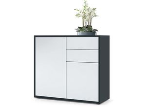 4058905021572 - Kommode Sideboard Anrichte Schrank Ben in Schwarz - Hochglanz und Naturtöne - Front in Weiß matt Korpus matt - Front in Weiß matt Korpus matt