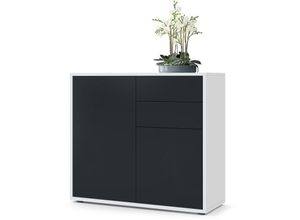 4058905021626 - Kommode Sideboard Anrichte Schrank Ben in Weiß - Hochglanz und Naturtöne - Front in Schwarz matt Korpus matt - Front in Schwarz matt Korpus matt