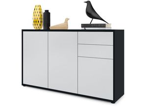 4058905021664 - Kommode Sideboard Anrichte Schrank Ben V3 in Schwarz - Hochglanz und Naturtöne - Front in Weiß matt Korpus matt - Front in Weiß matt Korpus matt