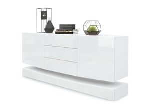 4058905021824 - Sideboard Anrichte Kommode Schrank City in Weiß - Hochglanz & Naturtöne - Fronten in Weiß Hochglanz ohne led Beleuchtung - Fronten in Weiß Hochglanz