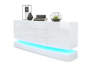 4058905021831 - Sideboard Anrichte Kommode Schrank City in Weiß - Hochglanz & Naturtöne - Fronten in Weiß Hochglanz mit led Beleuchtung - Fronten in Weiß Hochglanz