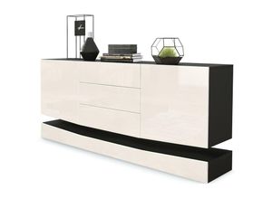 4058905023804 - - Sideboard Anrichte Kommode Schrank City in Schwarz - Hochglanz & Naturtöne - Fronten in Creme Hochglanz ohne led Beleuchtung - Fronten in