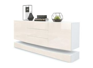 4058905024597 - - Sideboard Anrichte Kommode Schrank City in Weiß - Hochglanz & Naturtöne - Fronten in Creme Hochglanz ohne led Beleuchtung - Fronten in Creme